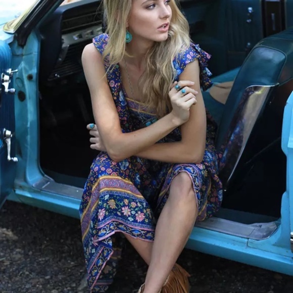 Blue Floral Boho Open Back Maxi Dress - Picture 3 of 6